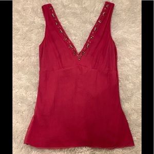 Elie Tahari Hot Pink Beaded Neckline Tank Top